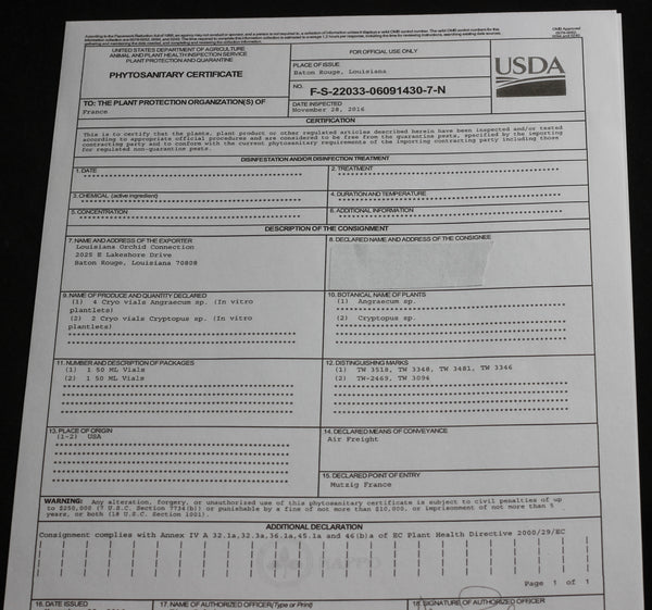 Phytosanitary Permit for Flasks
